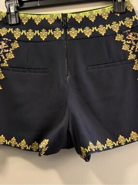 Alice + Olivia Black High-Waist Shorts with Gold Baroque Trim
